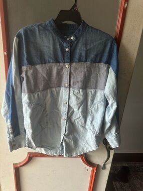 Free People We The Free Moto Colorblock Denim Shirt